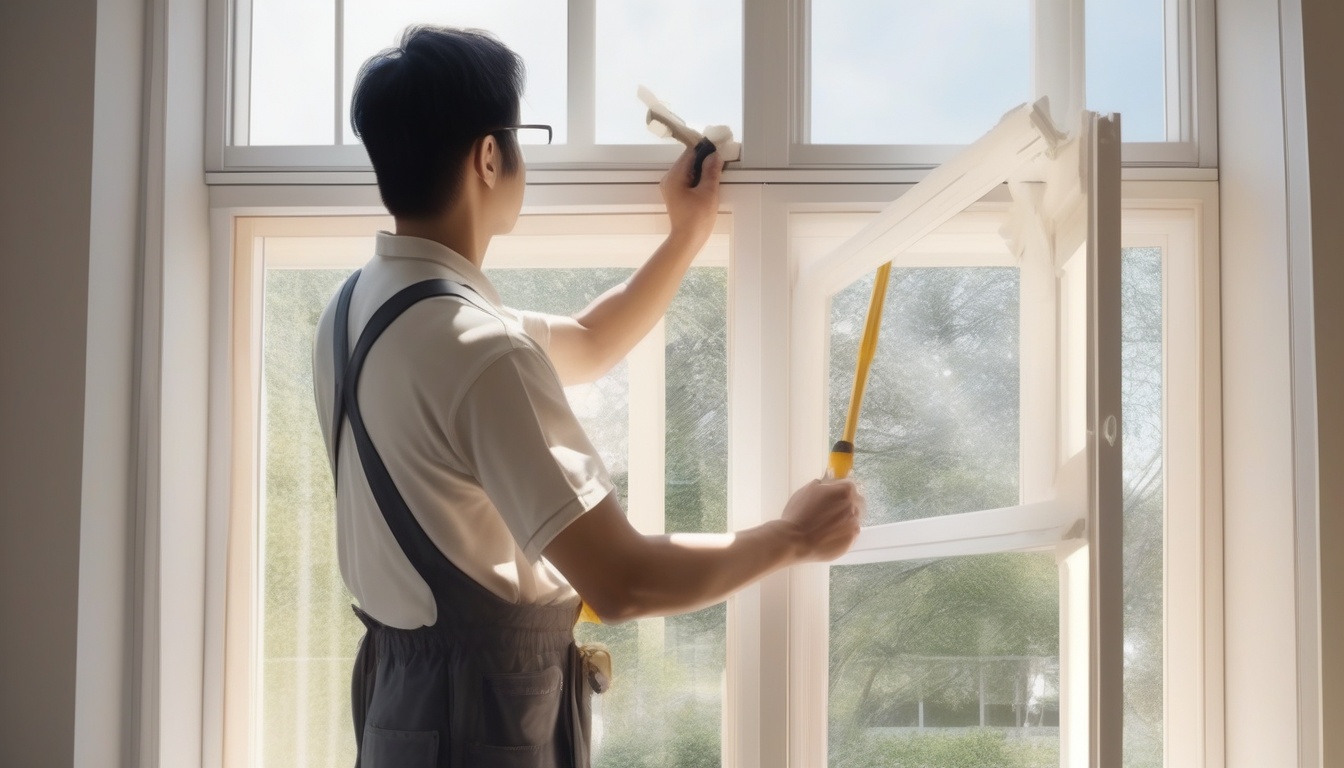 内窓を設置する職人の作業風景